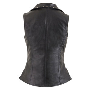 Gilet moto en cuir véritable imperméable pour femme, avec rivets décoratifs, fermeture éclair, col en V, couleur unie, longueur standard - Product Image 6