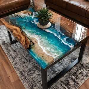 Modern Latest Collection Solid Live Edge Wooden <b>Dining</b> <b>Table</b> Transparent Epoxy Resin Restaurant & Cafe <b>Dining</b> <b>Table</b> - Product Image 3