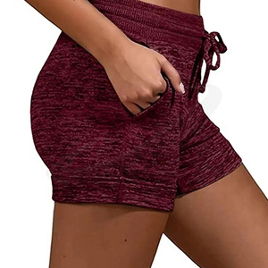 <b>Drawstring</b> And Pockets Solid Color Casual Breathable Spandex Cotton Mix Fabric Women's High Waist Knitted Shorts - Product Image 2