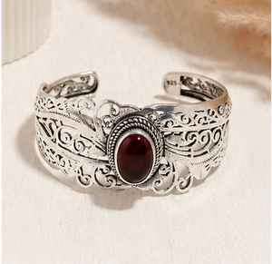 Garnet <b>Silver</b> <b>Cuff</b> <b>Bracelet</b> – Handmade 925 Sterling <b>Silver</b> Boho Jewelry for Women Natural Garnet <b>Bracelet</b> in Sterling <b>Silver</b> – V - Product Image 2