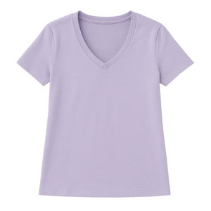 T-shirt pour femme à manches courtes, col en V, couleur lilas pastel, en polyester/coton, pré-rétréci, certifié GOTS, respirant, coupe ajustée, qualité supérieure - Product Image 5