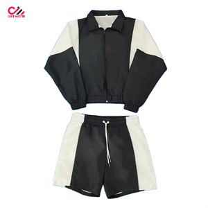 Men's Hooded Windbreaker <b>Jacket</b> Shorts Set Color Blocking Sporty Breathable Quick Dry <b>Lightweight</b> <b>Summer</b> Outerwear - Product Image 2