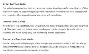 Men Bi Fold <b>Wallet</b> Two Tone Blue and Brown Textured Slim Design with Multiple Card Slots and ID Window for Daily Utility Use - Product Image 6