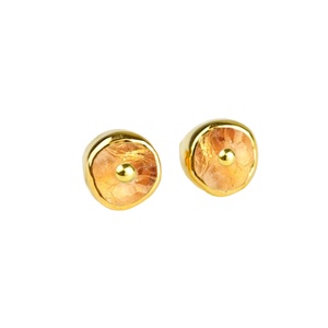 Handmade 12mm Citrine Birthstone <b>Studs</b> in 925 <b>Silver</b> with Gold Plating – Women’s Jewelry - Product Image 1