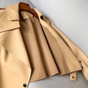 Women's PU Leather Moto <b>Jacket</b> Turn-down Collar Full Sleeve Single Breasted Autumn Solid Color <b>Biker</b> <b>Jacket</b> Short Length - Product Image 6