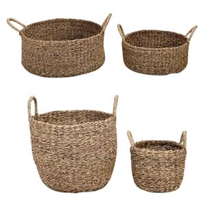 Handmade <b>Seagrass</b> <b>Storage</b> <b>Baskets</b> with Handles Round Woven Tray <b>Basket</b> Set Living Room Décor Household Organization Products - Product Image 1