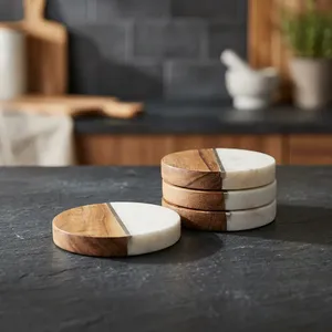 Elegantes Posavasos Redondos de Mármol, Juego de Posavasos de Piedra Natural, Duraderos, Resistentes al Agua y al Calor, para Tazas de Café, Vasos, Hogar - Product Image 1