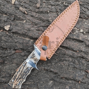 Cuchillo de Caza Premium de Hoja Fija con Mango de Asta de Ciervo, para Uso en Exteriores, con Borde Recto y Funda de Cuero, Regalo para Él, TARJ ENTERPRISES - Product Image 6