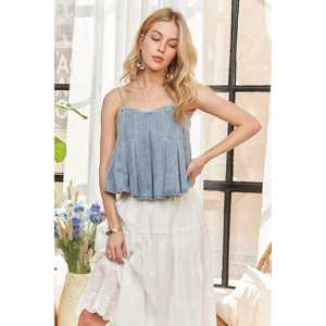 Top Corto de Mezclilla Lavada con Pliegues Delanteros para Mujer ADORA, Talla S, 504g - Product Image 6