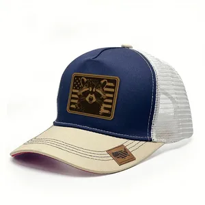 Unisex Raccoon Leather Patch American Flag Trucker <b>Hat</b> Breathable Mesh Back Baseball <b>Cap</b> Outdoor Hunting Sun Shade - Product Image 6