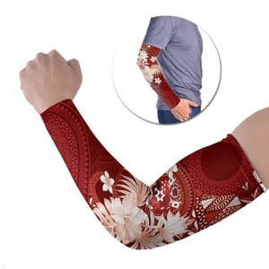 Manguitos de compresión unisex de manga larga con protección solar UPF50+ de seda helada, estampado de camuflaje rojo sólido por sublimación. - Product Image 1