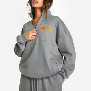 Sweat-shirt pour femme à col zippé 1/4, 100% coton, coupe oversize, respirant, style Hip Hop, avec logo brodé personnalisé, très demandé - Product Image 1