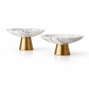 Bols décoratifs élégants en résine blanche et grise avec base dorée pour la décoration de la maison de luxe, ensemble de bols pour centre de table - Product Image 3