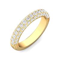 Bague de luxe classique pour femme en or jaune 14 carats plaqué rhodium, sertie de trois rangées de diamants brillants de laboratoire de 1,50 carat total, certifiée IGI