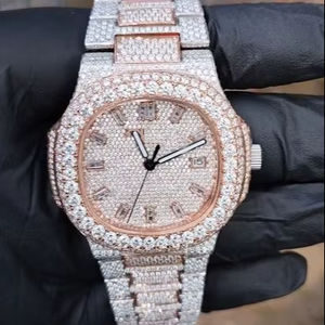 Reloj de Pulsera para Hombre con Caja de Diamantes Moissanite, Base Metálica Premium, Engaste Denso de Diamantes, Visualización de Fecha, Estilo Hip Hop, Mecánico - Product Image 1