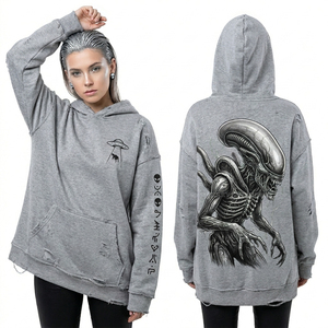 Sweat-shirt en molleton pour femme, coupe courte, délavé à l'acide, coupe carrée, style streetwear, avec impression personnalisée effet fumé sur les manches et motif silhouette graphique - Product Image 4