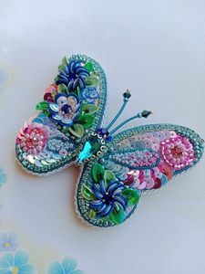 Artisan Floral Beaded Brooch Hand Embroidered Decorative Gift for <b>Birthdays</b> Anniversaries and Holidays - Product Image 1