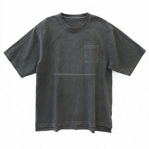 กําหนดโลโก้ของคุณแฟชั่นเก่าผ้าฝ้าย 100% ผู้ชายน้ําหนักหนักเสื้อยืดธรรมดาเสื้อยืดวินเทจกรดล้างเสื้อยืด - Product Image 1