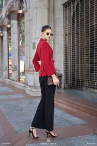 Pantalones de Vestir para Mujer, Negros, de Cintura Alta, Corte Acampanado, Largura al Tobillo, de Poliéster, para Oficina, Corte Regular, ALVA - Product Image 3