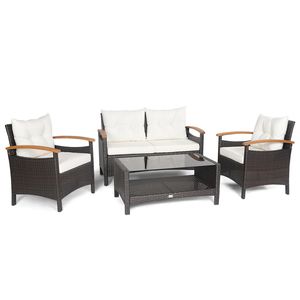 Ensemble de conversation en rotin pour patio 4 pièces avec coussins et table de rangement – Mobilier d'extérieur durable pour la détente - Product Image 4