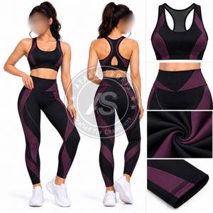 ชุดโยคะไร้ตะเข็บสำหรับผู้หญิง เลกกิ้งเอวสูง เสื้อชั้นในกีฬาแบบ Racerback ชุดออกกำลังกาย 2 ชิ้น - Product Image 2