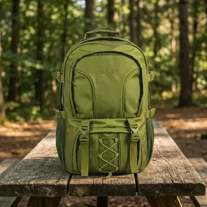 Mochila Impermeable Verde Oliva Casual de Gran Capacidad con Múltiples Compartimentos con Cremallera, Correas de Compresión Ajustables y Malla Lateral - Product Image 1