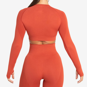 Conjunto Deportivo de Yoga de 2 Piezas para Mujer, Top Corto de Manga Larga y Leggings de Cintura Alta, Ropa Deportiva Activa - Product Image 4