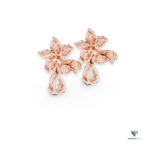 Pendientes de Oro Rosa de 1.7 CTW con Diamantes Cultivados en Laboratorio en Forma de Marquesa y Pera, Diseño Floral, en Oro Sólido de 14K - Product Image 3