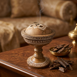 Brûleur d'encens pyramidal en bois unique avec un fermoir métallique sécurisé et une poignée profilée pour une portabilité sûre - Product Image 6