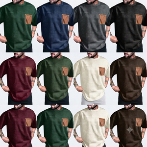 <b>Men's</b> <b>Black</b> Waffle Knit <b>Short</b> <b>Sleeve</b> T-<b>Shirt</b> O-Neck Casual Top with Chest Pocket <b>Men</b> Premium Boxy Fit Pockets T <b>shirts</b> - Product Image 6