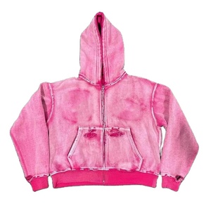 Haute qualité lavage à l'acide en détresse fermeture éclair sweats à capuche 100% coton polaire plaine couleur unie motif régulier fabricants de vêtements - Product Image 2