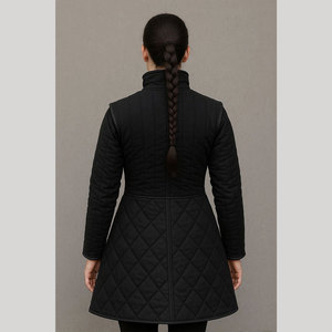 Customized Women's Black Quilted Medieval Gambeson Coat Long Padded <b>Jacket</b> for LARP Cosplay Factory Supplies - Product Image 3