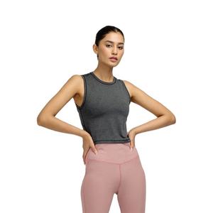 Débardeur tricoté gris foncé pour femme, col rond, respirant, en spandex et polyester, style sportif, coupe courte - Product Image 1