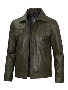 เสื้อแจ็คเก็ตหนังสีเขียวเข้ม Fernando รุ่น Trucker - Product Image 1
