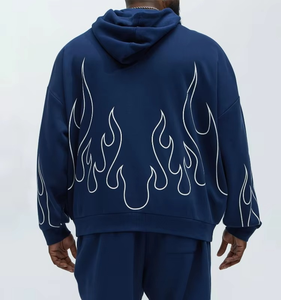 Sweat-shirt décontracté pour homme, coupe oversize, brodé motif flamme, patchwork imprimé marine, collection hiver, offre spéciale - Product Image 4