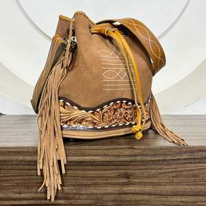 Sacs à main seau en cuir suédé à couture populaire en gros pour femmes, sac à main de créateur en cuir véritable occidental avec cordon de serrage - Product Image 4