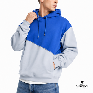 Sudadera con Capucha y Cremallera para Hombre SINEWY, Diseño Color Block, Felpa, Estilo Casual, para Otoño, 100% Algodón, Azul Grisáceo, con Bolsillos - Product Image 1