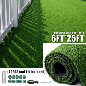 Césped Artificial Ecológico de 6x25 Pies con Orificios de Drenaje y Base de Goma para Interiores/Exteriores, para Mascotas y Jardín - Product Image 2