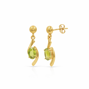 Pendientes Colgantes de Plata de Ley 925 con Peridoto Ovalado, Bañados en Oro, Diseño Artístico Curvo, con Piedras Preciosas - Product Image 1