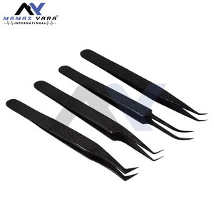 Pinces à cils en fibre avec pointe diamantée, pinces à cils russes de précision noires au plasma, ensemble personnalisé de 4 pièces - Product Image 2