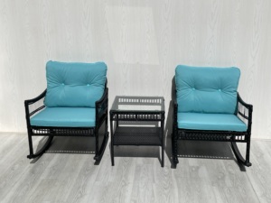 Juego de 3 Sillas Mecedoras de Ratán Modernas y Cómodas de Alta Calidad con Cojín de Poliéster para Muebles de Jardín, Patio y Terraza - Product Image 2