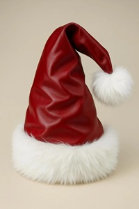 Chapeau de Père Noël en peau de mouton fait main avec bordure en fausse fourrure de luxe, accessoire de Noël - Product Image 2