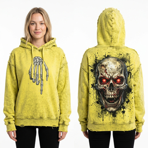 Sweat-shirt à capuche zippé gris anthracite délavé personnalisé pour femme, motif Death Club Grave, style streetwear vieilli, vintage, coupe oversize - Product Image 5