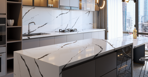 Calacatta Torenado Quartz Artificial Stone <b>Kitchen</b> Island Panel <b>Storage</b> <b>Cupboard</b> Vanity Top Bathroom Waterproof Modern Design - Product Image 4