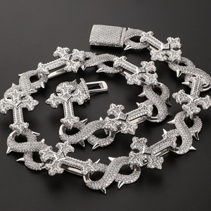 <b>Mens</b> Moissanite 925 Silver <b>Cross</b> Link <b>Necklace</b> Iced Out Fleur De Lis Pendant Links Spiked Cuban Chain Luxury Statement Jewellery - Product Image 3