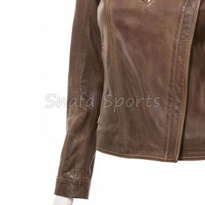 Abrigo de cuero para mujer a la moda, diseño estilo motero, perfecto para uso diario, combina comodidad y durabilidad. Chaquetas de cuero para damas. - Product Image 4