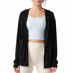 Custom Women Yoga Jacket Quick Dry 4 Way Stretch <b>Zip</b> <b>up</b> Hooded Workout <b>Top</b> Gym Fitness Sportswear Adults Spandex/Polyester 220g - Product Image 3