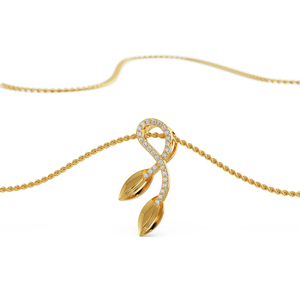 Luxury Yellow Gold Pendant Necklace With Diamond Leaf Design <b>Rope</b> <b>Chain</b> 20.45mm Unisex Everyday Wear - Product Image 3