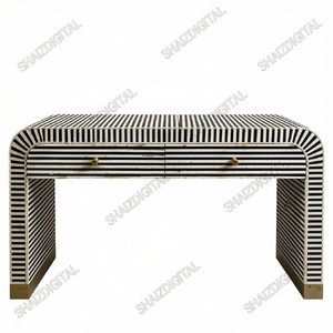 Table console moderne en résine rayée noir et blanc avec tiroirs pour entrée et salon - Product Image 1