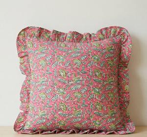 <b>Block</b> Print Boho Cushion Cover With Frill Handmade Cotton <b>Bed</b> Throw Pillows, bohemian pillow cushion cover vintage home decor - Product Image 2